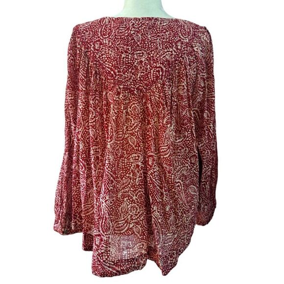 We Free People Cool Meadow Printed Rust Red Balloon Sleeve Boho Tunic Top Sz S - Picture 4 of 9